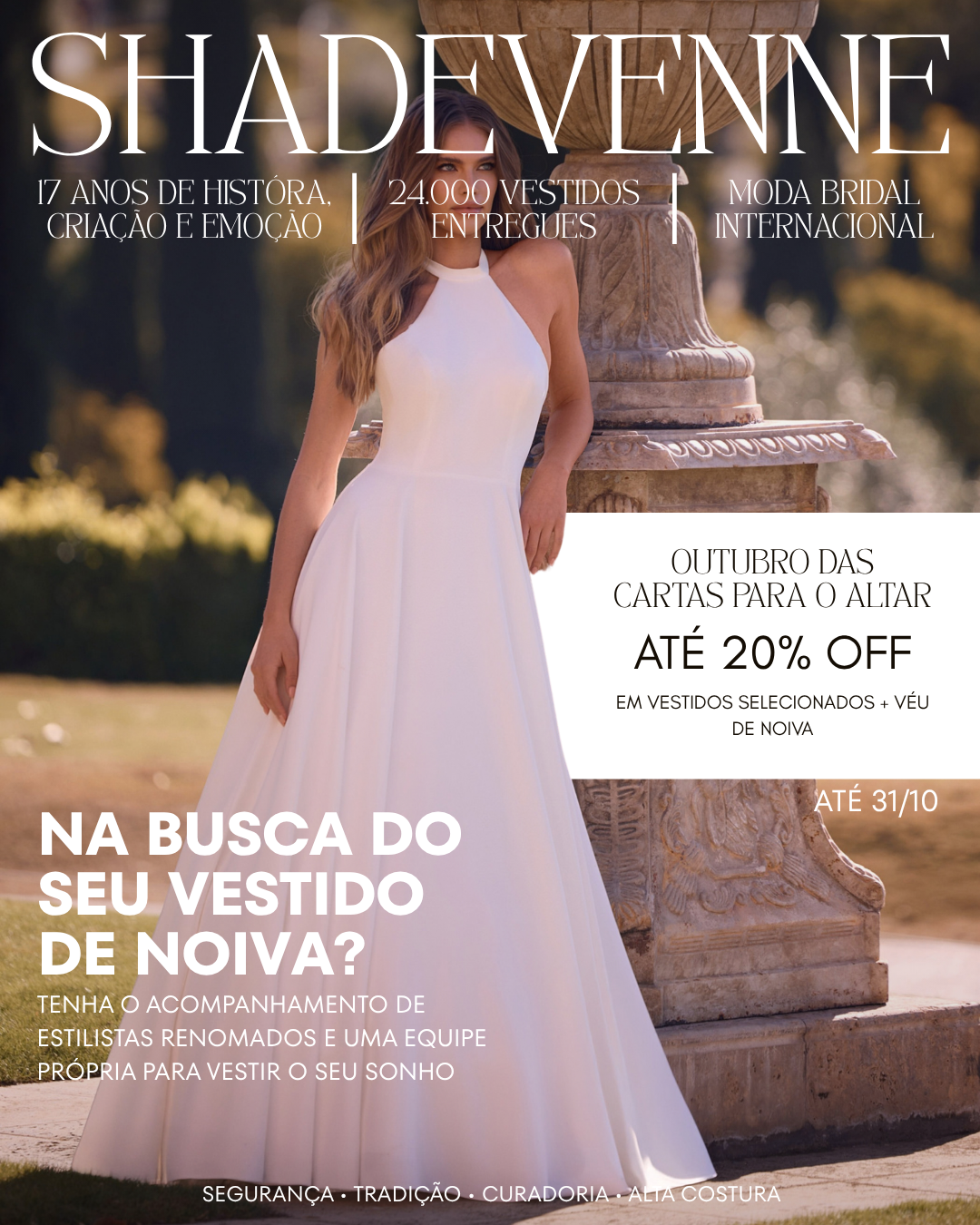Outubora das Cartas para o Altar: até 20% off em vestidos selecionados