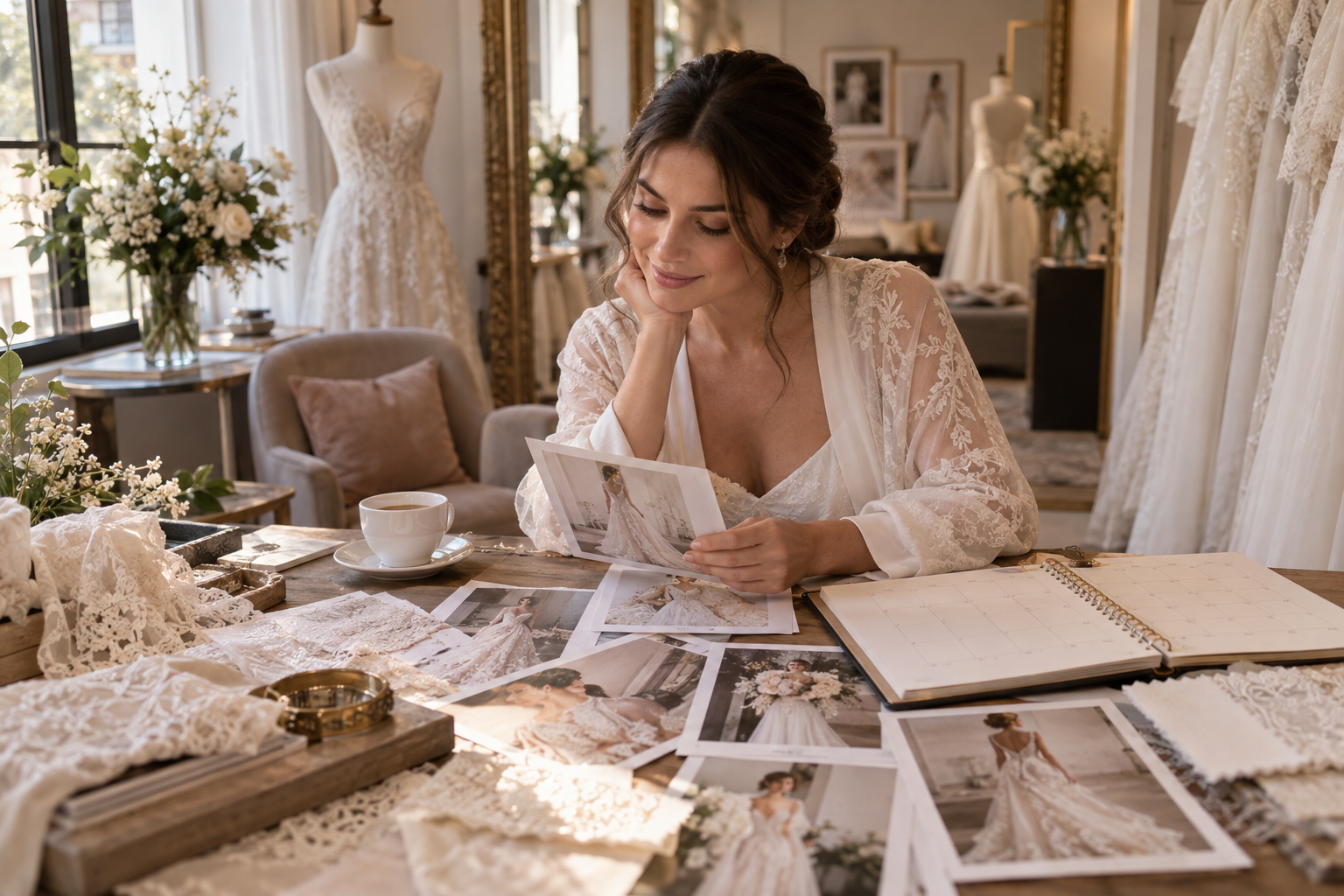Noiva planejando a busca pelo vestido de casamento